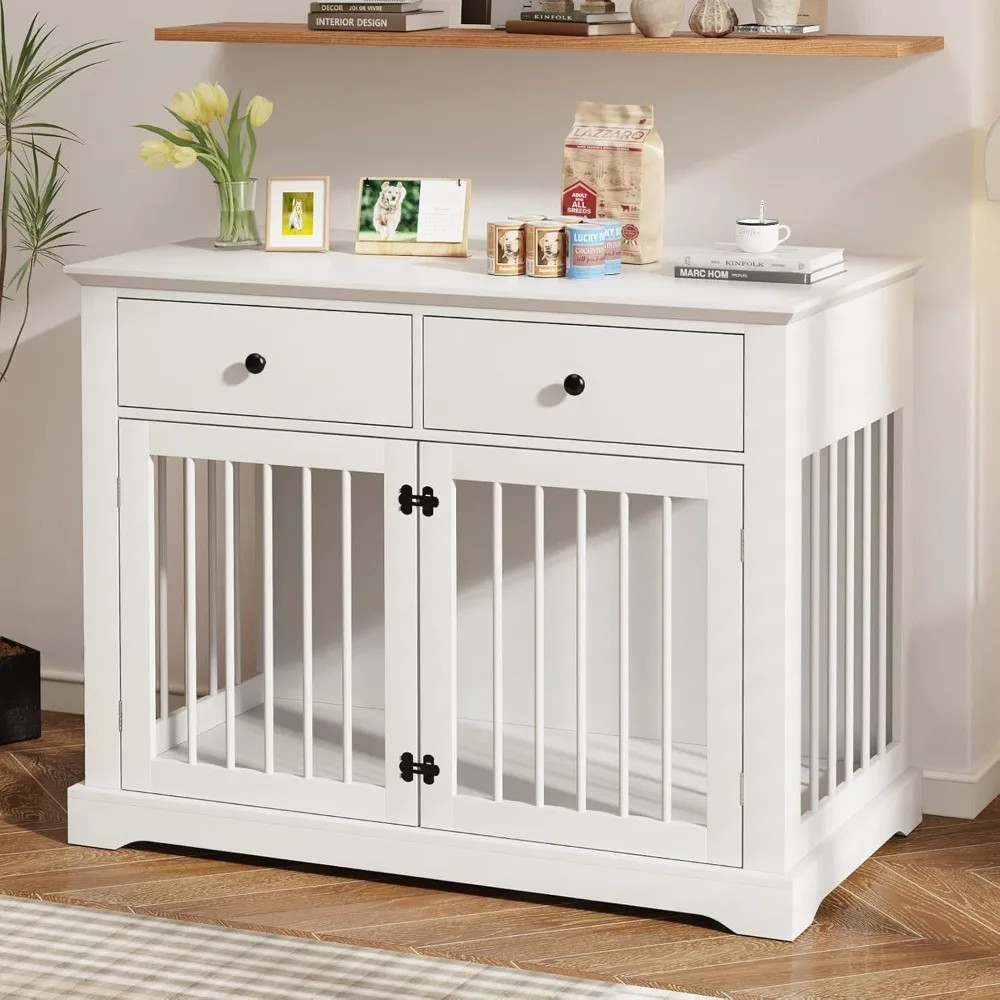 

Dog Crate Furniture, 44 Inch Wooden Dog Kennel Furniture Indoor with 2 Storage Drawers, Heavy Duty Large Dogs Crate Furniture, C