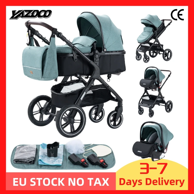Cochecito de bebé 3 en 1, carrito de viaje portátil y lujoso, plegable, marco de aluminio de paisaje alto, para recién nacido