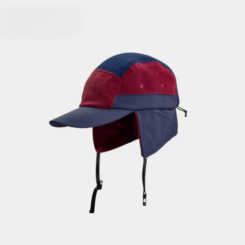 Individuell bedruckte Baseballkappe mit gesticktem Logo, kontrastierenden Farben und Fleece-Ohrschutz für den Winter, warme Bombermütze für Herren zum Reiten – Detail 5