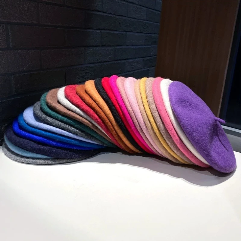 Soft Solid Woolen Berets Retro Daily Street Styling Cap Headwear Elastic Comfort Warm Hat for Travel Dating Autumn Winter Outfit