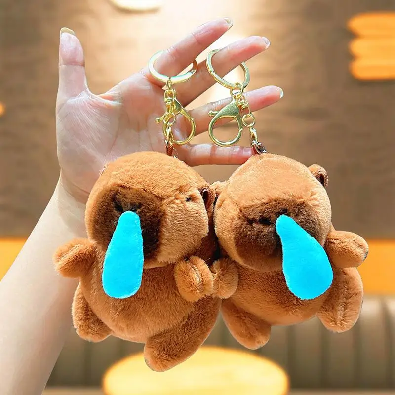 Stuffed Cartoon Keychain Plush Doll Keyring Runny Nose Capybara KeyChains For Bag Pendant Toy Plush Keychain For Girls