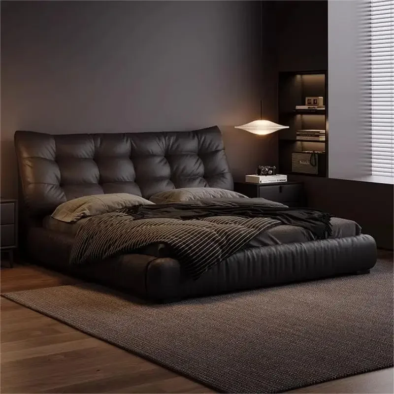 Internet celebrity light luxury leather bed Italian minimalist master bedroom soft bag