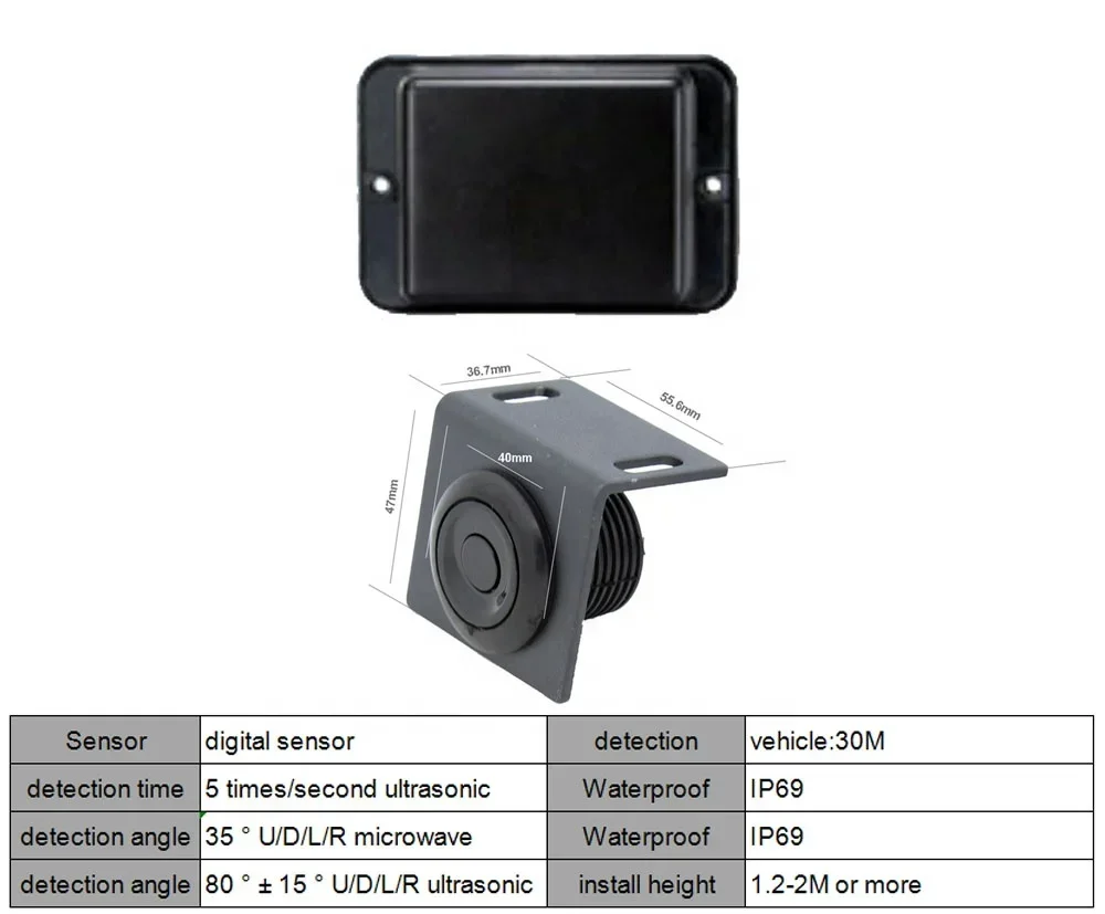 Kit de sensor de radar de micro-ondas de onda milimétrica de alcance de detecção de 30M, sistema de radar anticolisão com display de 10 polegadas, traseiro