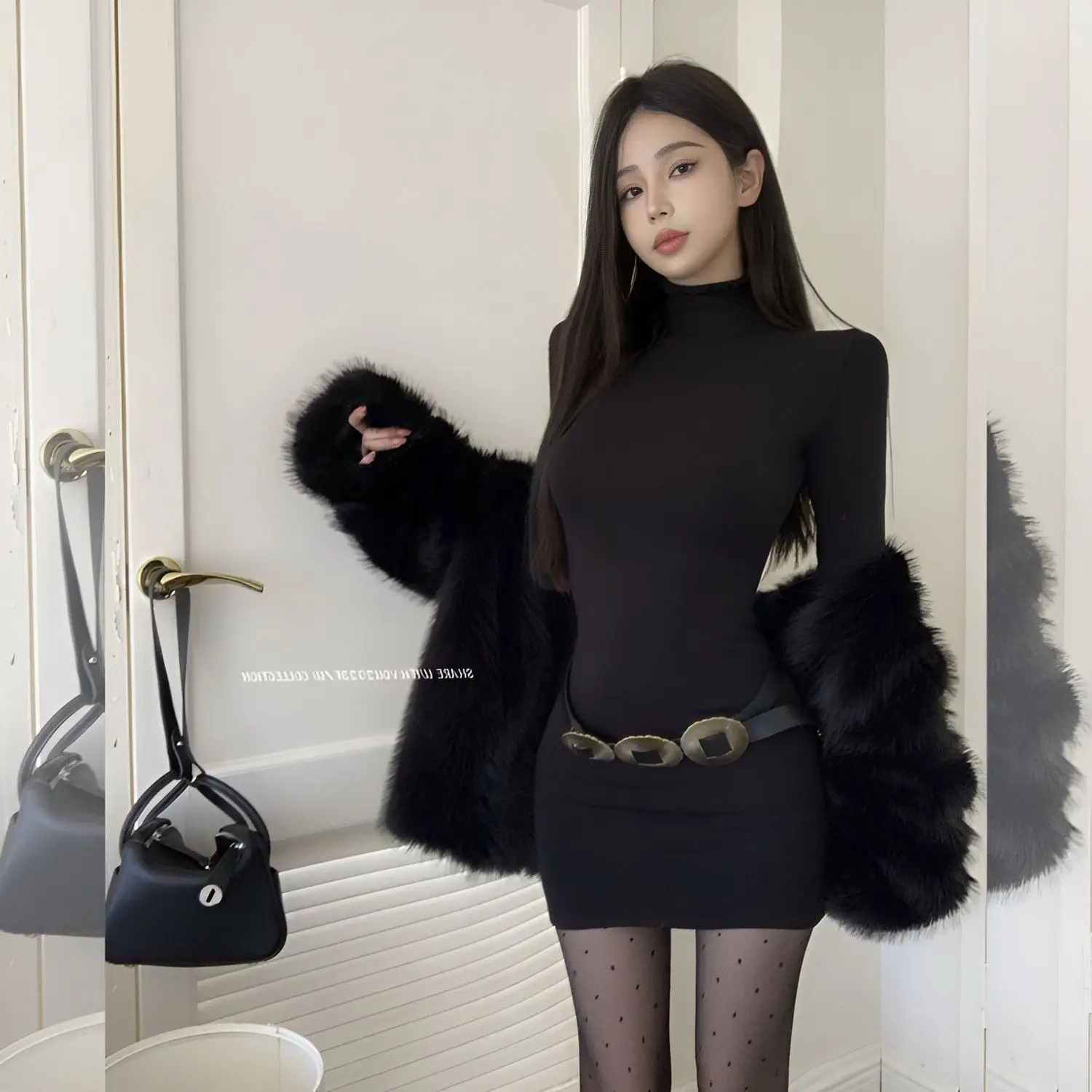 ボディコンニットドレス女性セクシーなスリムフィット長袖ボディハグドレス冬ウエストを定義する体型を引き立てるガウン伸縮性