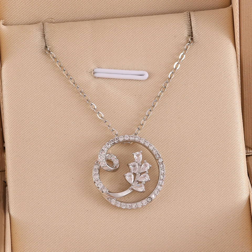 ZAKOL Zirconia Flower Leaf Pendant Necklace Earrings Set