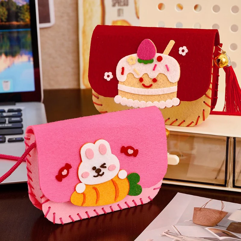 Zestawy DIY do robienia toreb na ramię dla dzieci, dziewczynek, kawaii królik, kwiat, ciasto, astronauta, portmonetka na monety, zestaw do szycia, zabawka do treningu motoryki małej