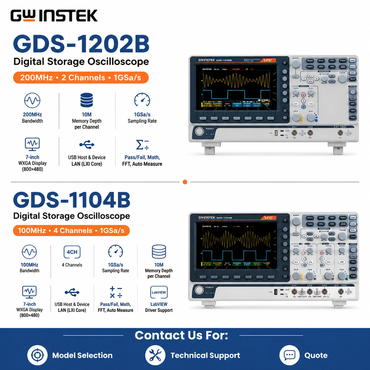 Digital Storage Oscilloscope 4 Channel 100Mhz - GW Instek GDS-1102B GDS-1104B Digitales Speicheroszilloskop