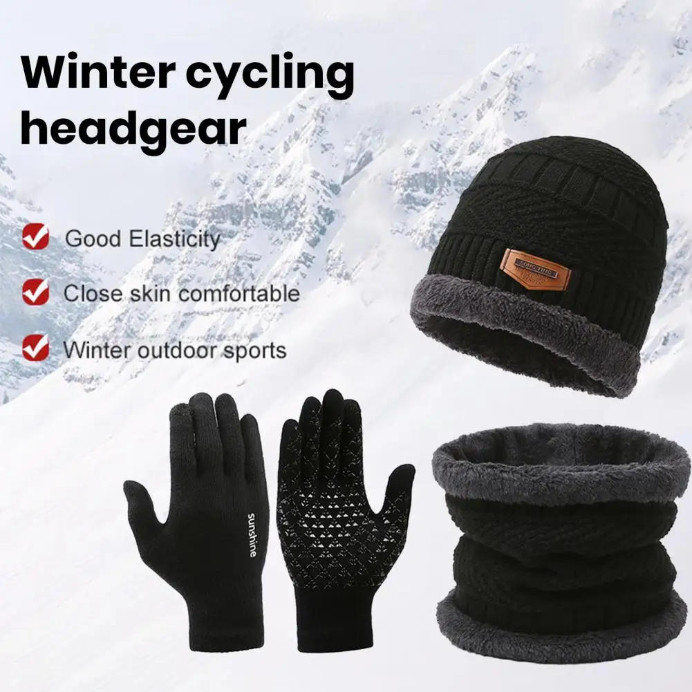 Thermal Hat Scarf Gloves Set Winter Hat Set Cozy Winter Accessories Set Knitted Hat Scarf Gloves for Men Soft Warm Windproof