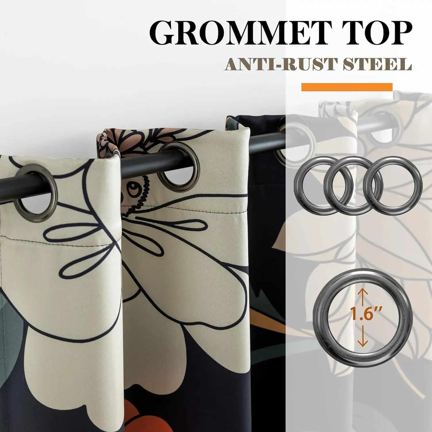 Cortinas blackout florais boho pretas, 96 polegadas de comprimento, 2 painéis, isolamento térmico, escurecimento da sala, janela