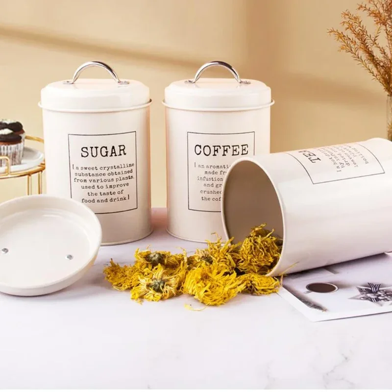 

Lid Kitchen Sugar Farmhouse Storage Sets Set 3 Canister Jars Metal Container Coffee Of Decor Tea Pot Bin