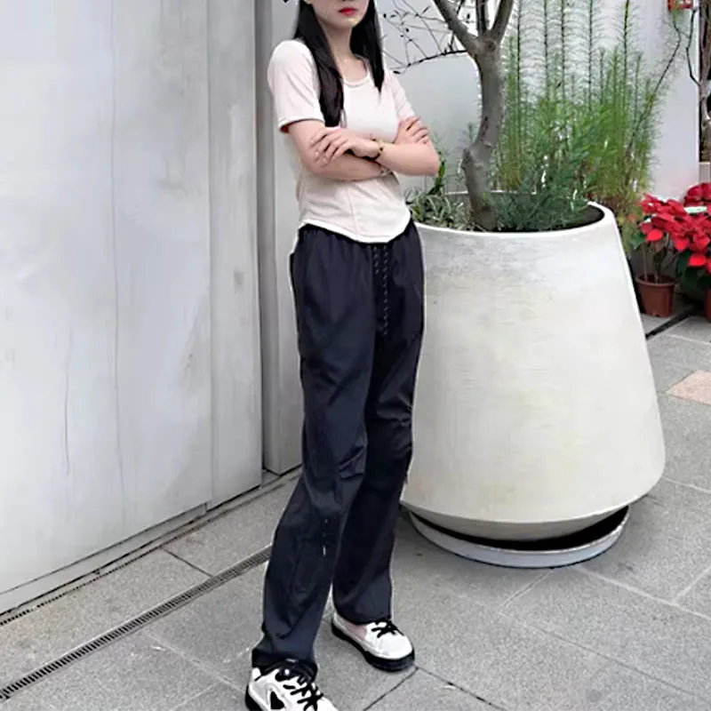 

Summer 2024 thin cargo pants women's high-waisted sagging loose show thin straight casual pants