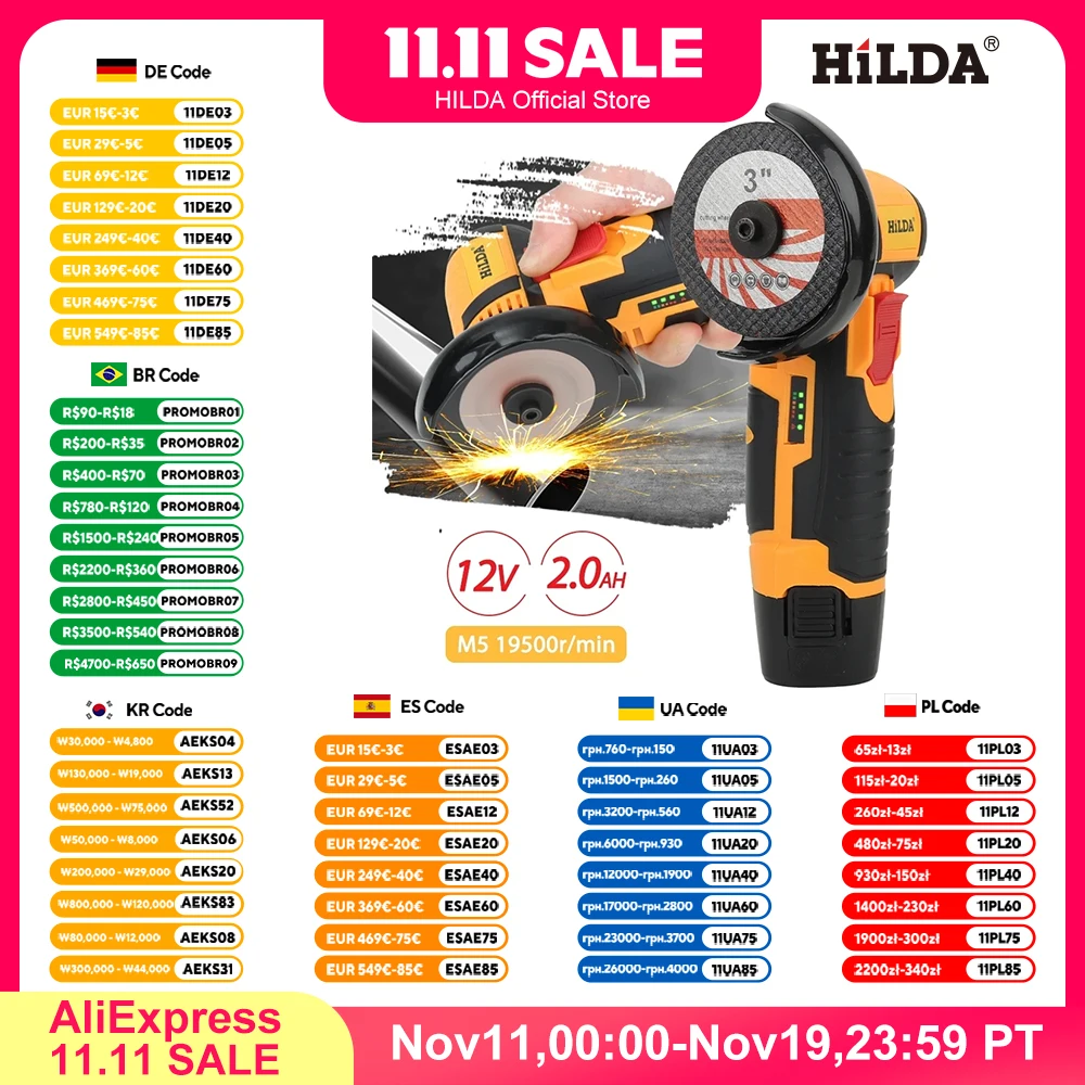 هيلدا 12 فولت صغير 3 بوصة فرش طاحونة زاوية كهربائية مايكرو ليثيوم أيون الملمع قطع الماس وآلة الطحن الرجال هدية