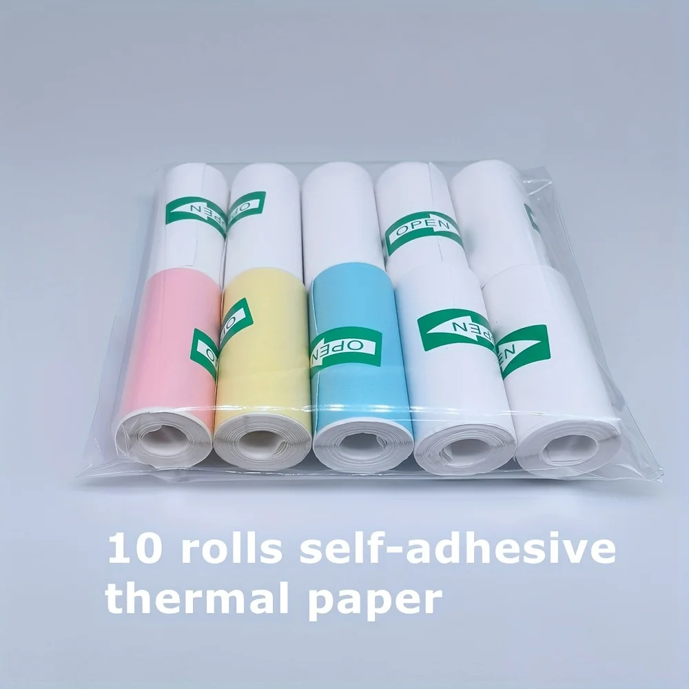 

10 Rolls White & Color Thermal Sticker Paper Combo - Self-Adhesive Matte Labels for Mini Printers/Photos Residue-Free & BPA-Free