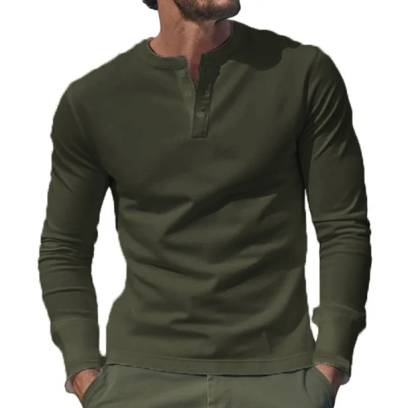 2024 New Spring and Autumn Men T-shirt Leisure Sports Long Sleeve Men\'s Clothing Base Shirt Henley Shirt Free Shipping