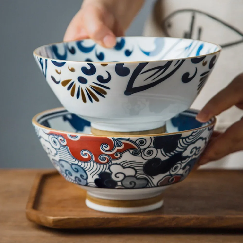 

Japanese 7.5 Inch Hat Bowl Retro Ceramic Ramen Soup Dinnerware Fruit Vegetable Salad Noodle Bowls Kitchen Tableware