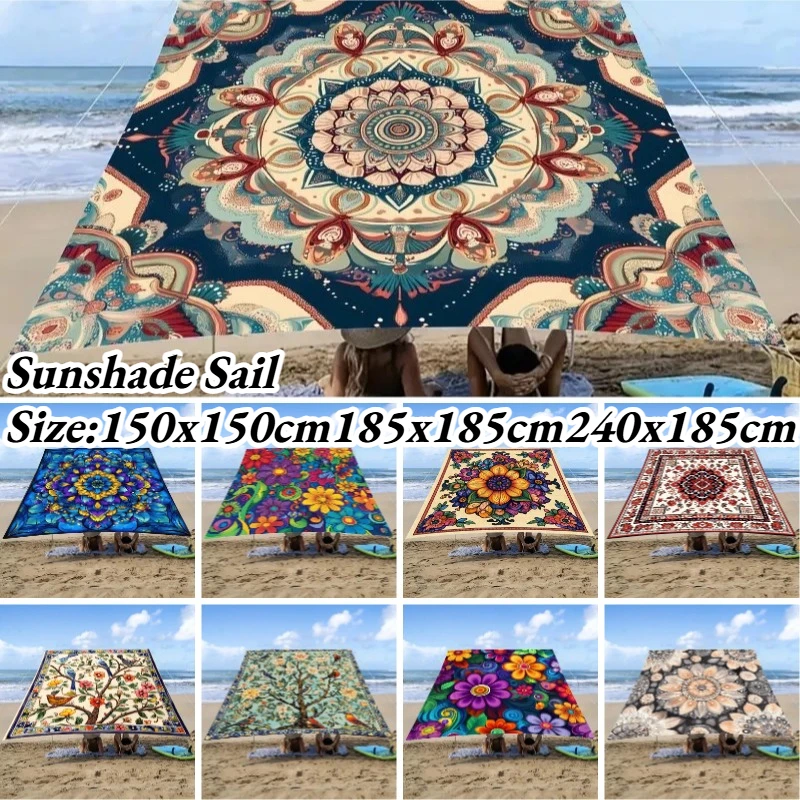 1pcs Flower Printed Sunshade Sail Bohemian Outdoor Garden Deck Backyard Swimming Pool Waterproof UV Block Terrace Sunshade