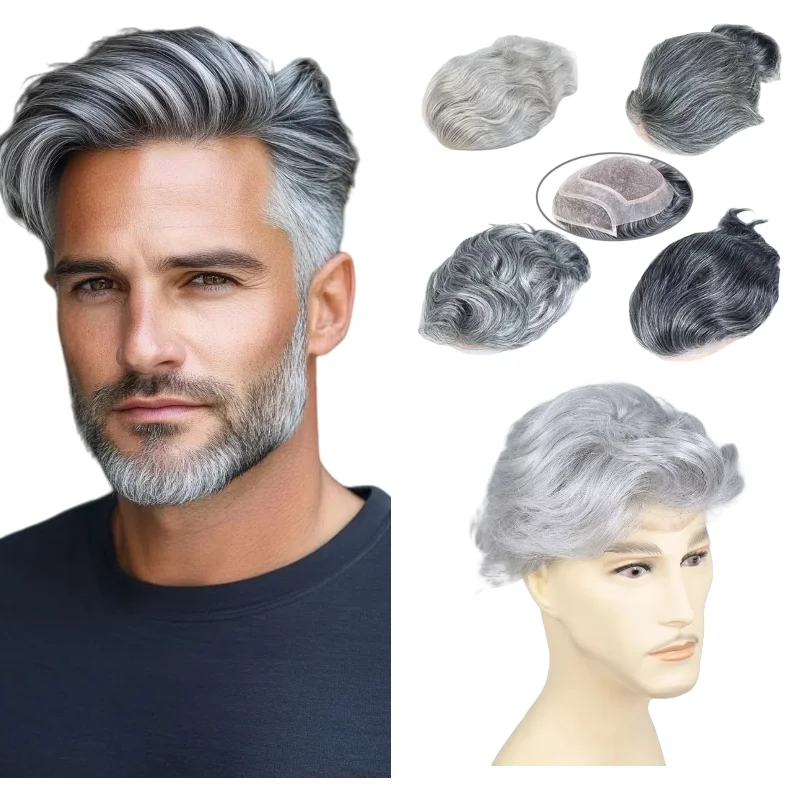 

Система седых волос для мужчин, моно-база из человеческих волос, 8x10 дюймов, кружево с париком из искусственной кожи, объемный в 1B20 1B90 # 4 цвета 1BT60