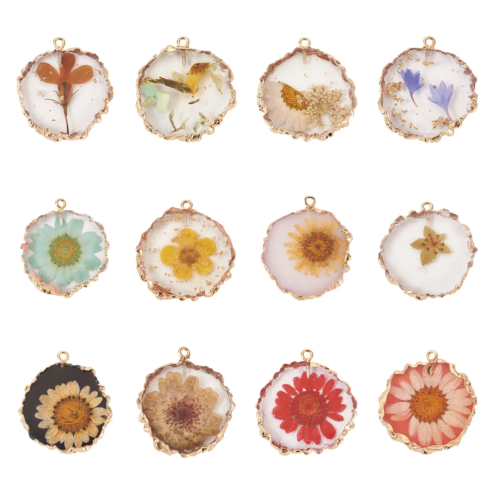 

12Pcs Natural Dried Flower Petal Resin Charms Flat Round Plant Daisy Pendants for Jewelry Making Diy Necklace Earrings Findings