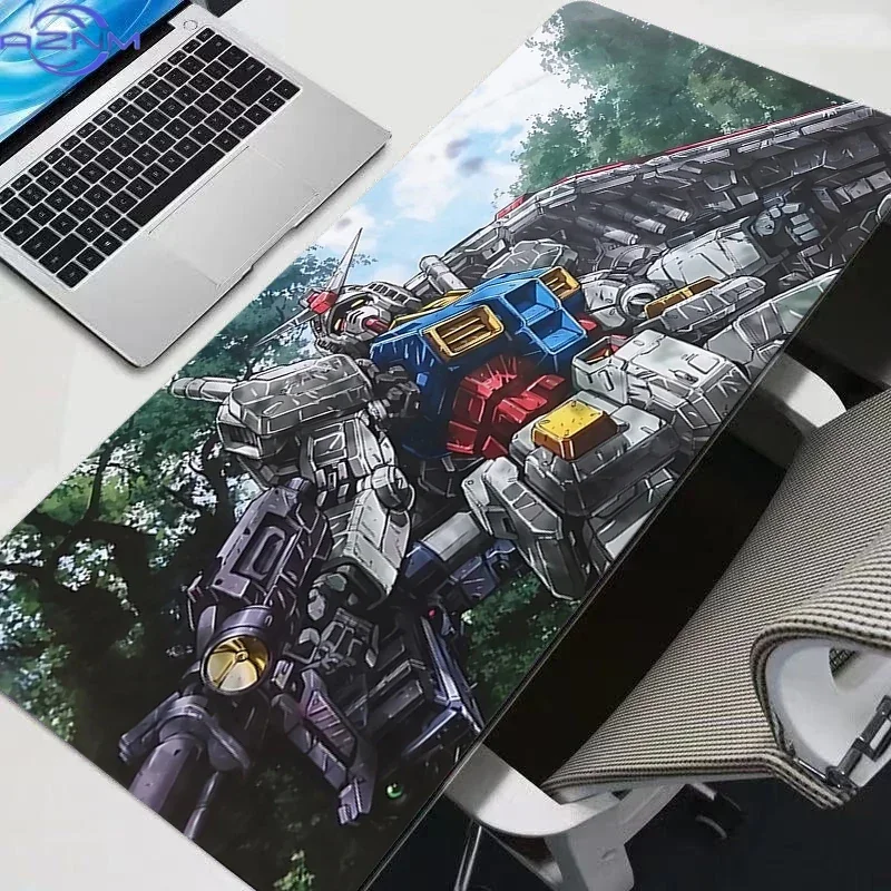 Blue Sky Cloudscape 3D Anime Mecha Robot Equipped With Gun and Shield Mouse Pad, Rubber Non-Slip Base, Smooth Fabric Gaming Desk