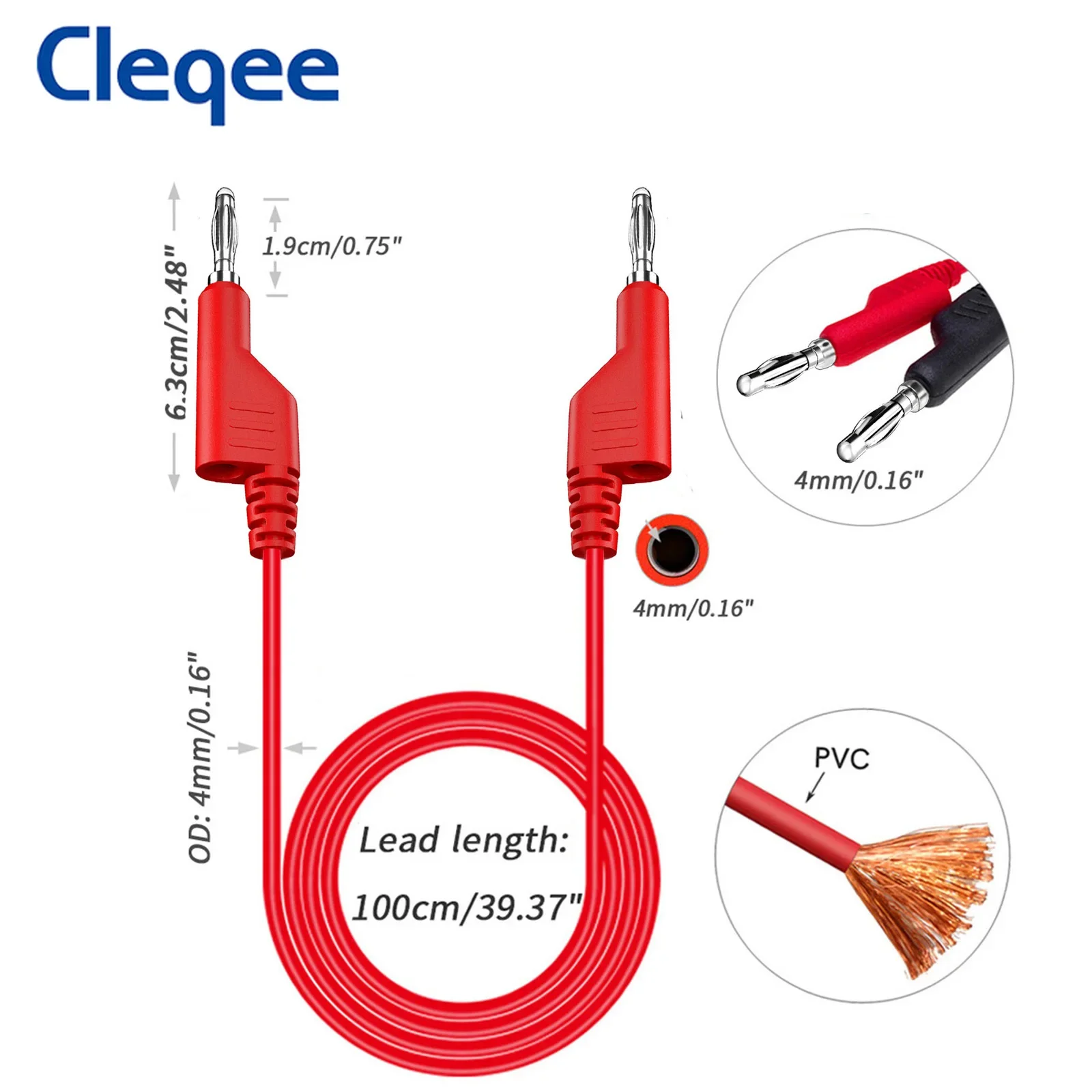 Cleqee P1036D ชุดทดสอบมัลติมิเตอร์6ชิ้น, สายลำโพงกล้วยซ้อนได้4มม. คู่พร้อมคลิปจระเข้อ่อนคลิปตะขอทดสอบ1000V