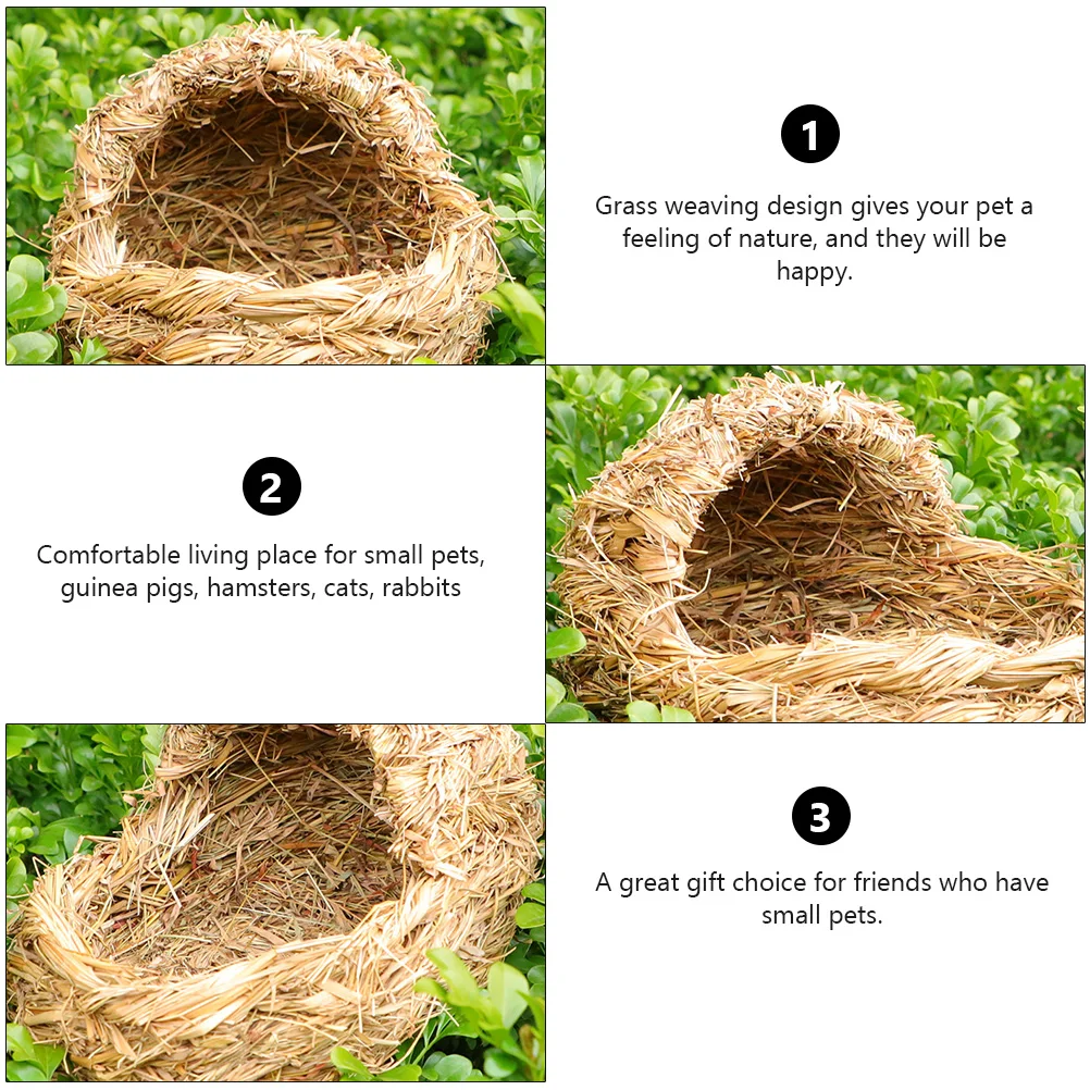 

Cat Houses Small Animal Grass Nest Decorative Rabbit Bedding Guinea Pig Hamster House Place Straw Weaving