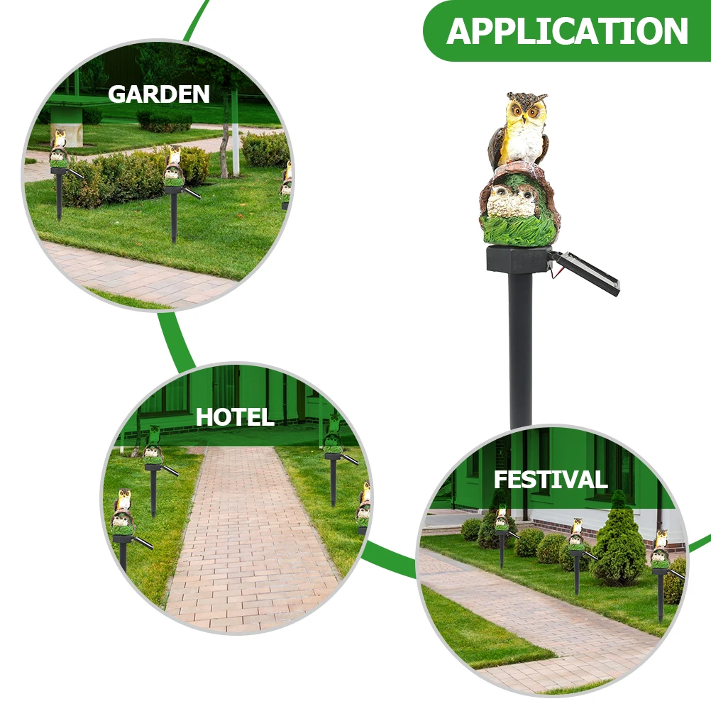 Solarbetriebene Gartenleuchten aus Kunstharz, Eule, dunkelgrün, LED-L-Lampenpfahl, Nachtdekoration, wasserdicht, für den Außenbereich