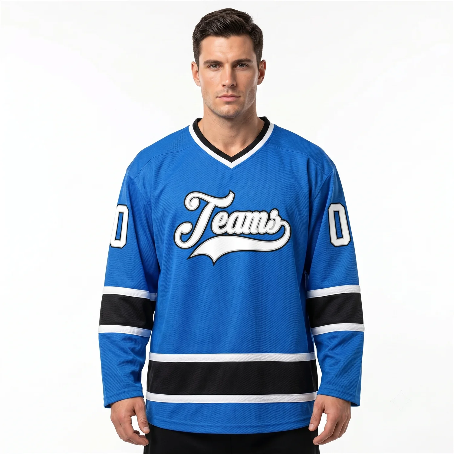 Custom Name Powder Blue White Black 3D Printed Fashion Mens Hockey Jersey Summer Unisex Personali Sport Team Jersey Shirt BQ-12
