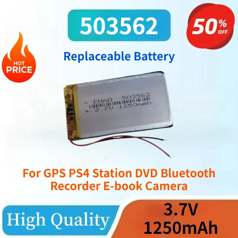 

New 503562 3.7V 1250mAh Polymer Lithium Rechargeable Battery for GPS PS4 Station DVD Bluetooth Recorder E-book Camera