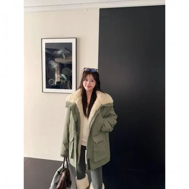 

Fleece Lined Down Jacket Winter Coat For Women Warm Padded Parkas Korean Fashion Casual Streetwear Female Puffer Outwear