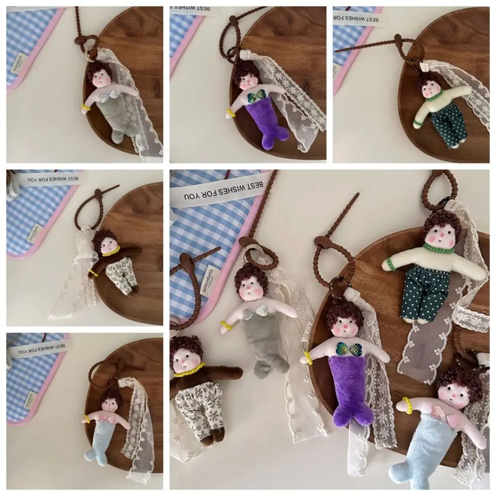 Fashion Stuffed Plush Dolls Curled Mermaid Pendant Bag Pendant Anime Chubby Doll Key Chain Soft Charms Plush Bag Charms Gifts