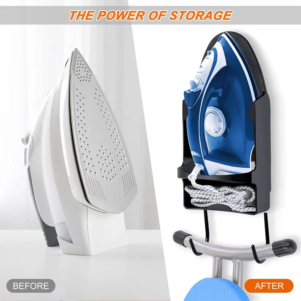 Portable Iron Holder Hotel Household Ironing Board Hanger Black White Wall Mount Iron Storage Rack Home Storage Supplies