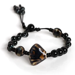 Handmade Ceramic Scallop Bracelet - Adjustable Vintage Black Beaded Minimalist Jewelry for Couples and Gifts 155