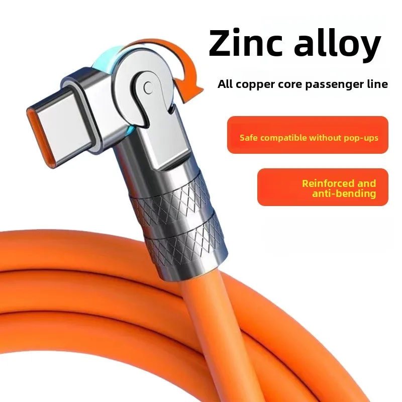 

Mobile phone charging cable 180 degree rotate elbow type-c android super fast charging cable zinc alloy thickened luminous mobil