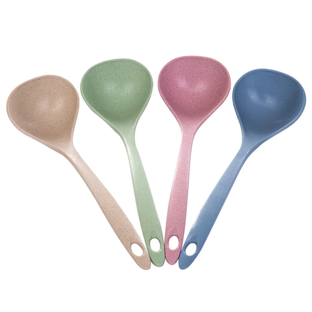 

Long Handle Soup Spoon Wheat Straw Material Eco Friendly Degradable Ladle For Home Kitchen Restaurant Red