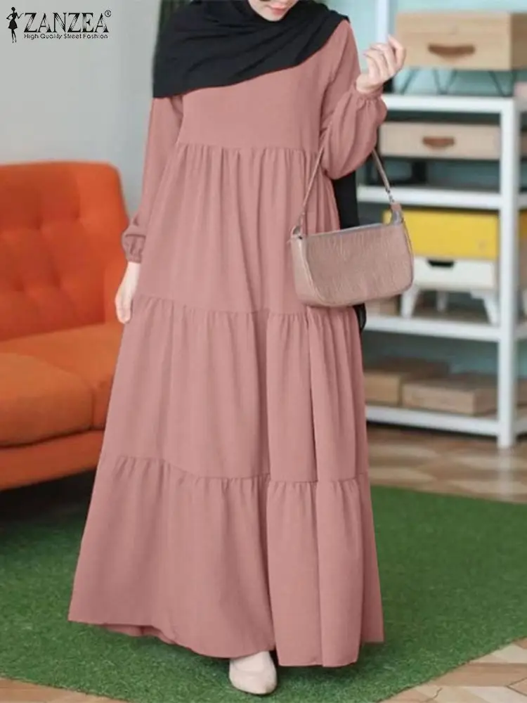 Spring Muslim Abaya Women Maxi Dresses 2024 ZANZEA Fashion Long Sleeve Solid Party Vestidos Kaftan Robe Femme Islamic Clothing