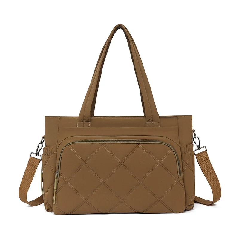 Travel Stylish Women's Large Capacity Tote Bag Waterproof Nylon Stitched Shoulder Crossbody Bag Handbag Lightweight Purse
