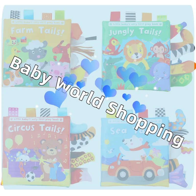 아기 장난감 만화 동물 꼬리 아기 천 책 교육용 링 종이 천 책 장난감 계몽 아기 장난감 0-12개월