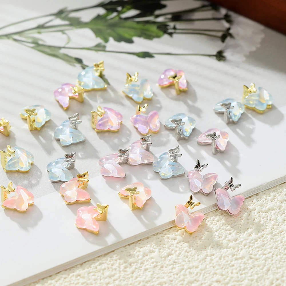 10pcs Crystal Butterfly Nail Art Charm 3D Alloy Y2K 8x9MM Aurora Butterfly Gem Nail Decoration DIY Shiny Cute Nail Accessories