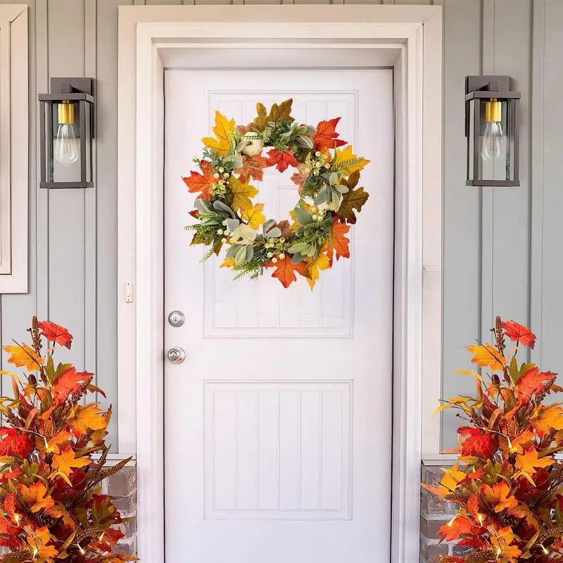 

Thanksgiving Wreaths For Front Door White Pumpkin Wreath 17.72inch Flower Wreath For Front Door Fall Wreath For Home Fall Berry