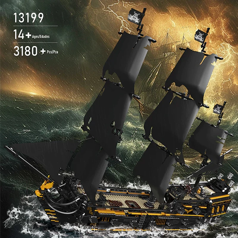 Pirate Ship MOC MouldKing 13199 Black Pearl Corsair Ships Boat Ssailboat Model 3180PCS Building Blocks Brick Puzzle Toys Gift