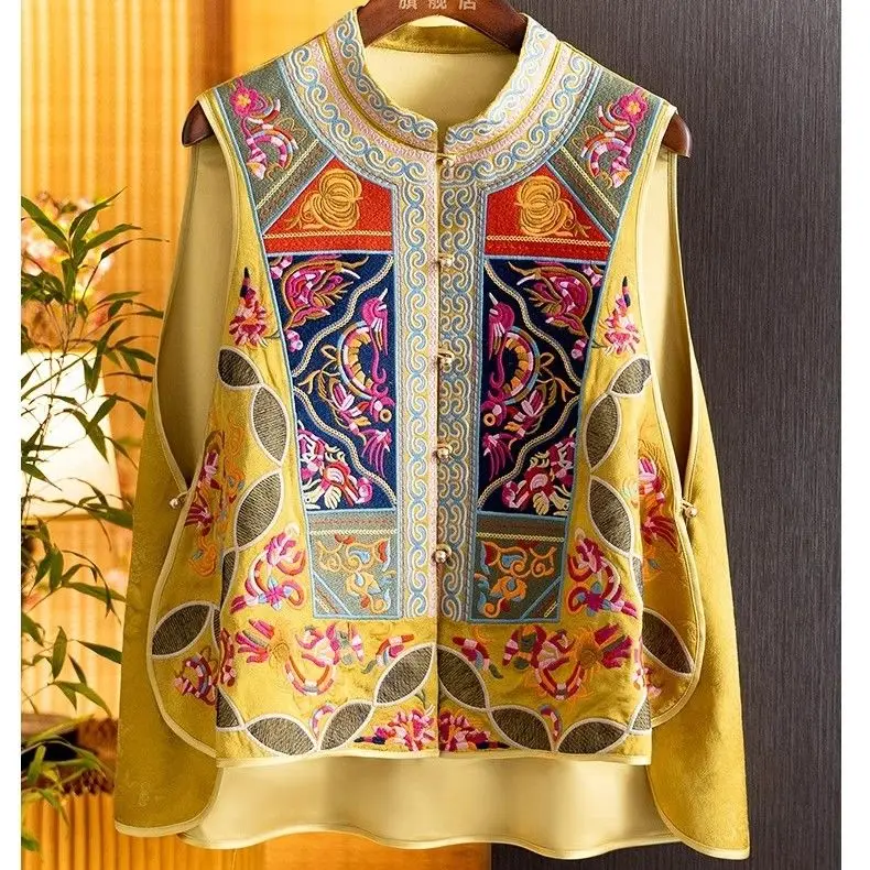 

​​2025 Spring Chinese Vest Folk Jacquard Asymmetric Embroidery Detachable Waistcoat Poet Sleeve Layering Essential​​