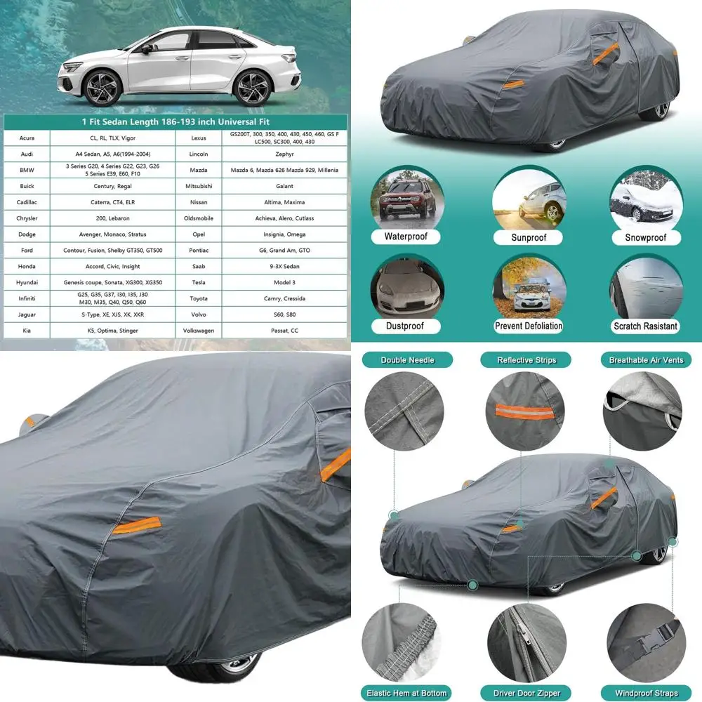 

Universal Waterproof Car Cover for 16 Layers Protection - Suitable for Sedans like Toyota Camry, Tesla Model 3, Accord, Altima,
