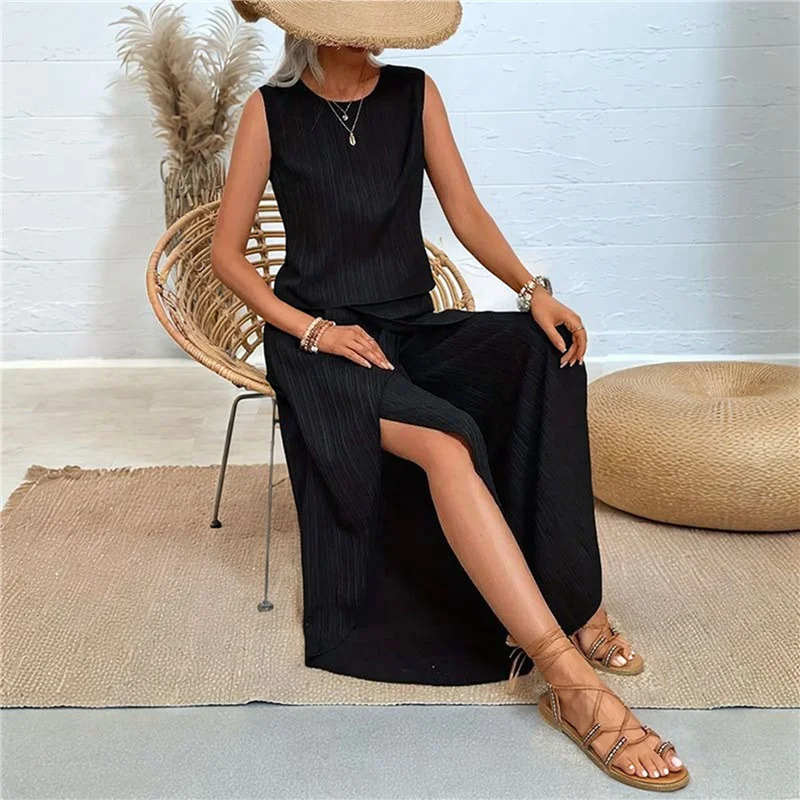 

【SEE】Women's Summer 2 Piece Outfits Sleeveless Tank Top Matching Wide-Leg Pants Sets Striped Sweatsuits Vacation Beach 2025