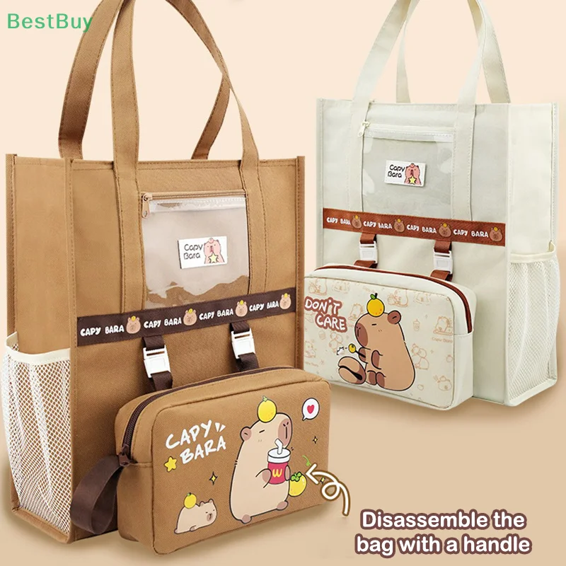 Kawaii Kapibara Panda Ders Çantası İlköğretim Okulu Öğrenci Depolama Dosya Çantası Karikatür Sevimli Baskı Büyük Kapasiteli Ders Çantası