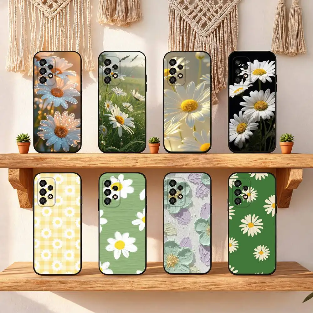Daisy Flower Phone Case For Samsung Galaxy S25 FE S24 S23 S22 S21 S20 S10 S10E Ultra Plus FE Note 20 Ultra Black Cover