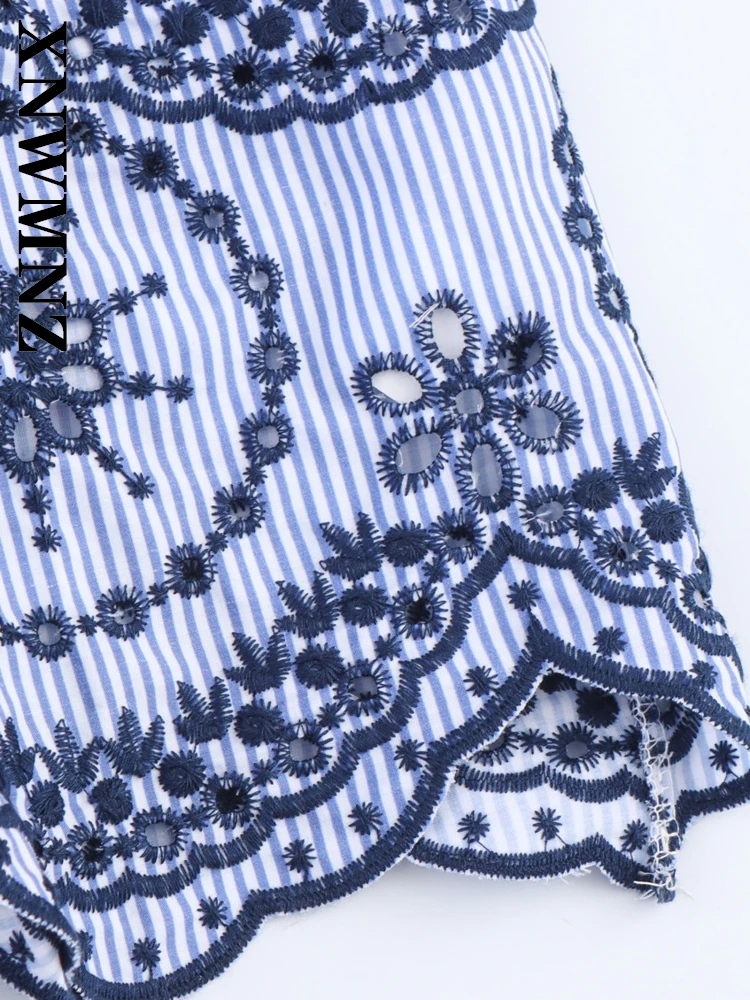 XNWMNZ 2025 Summer New Lady Holiday boho Square Collar midi Dresses Chic Fashion Women Clothing Blue Short Sleeve Pleated dress