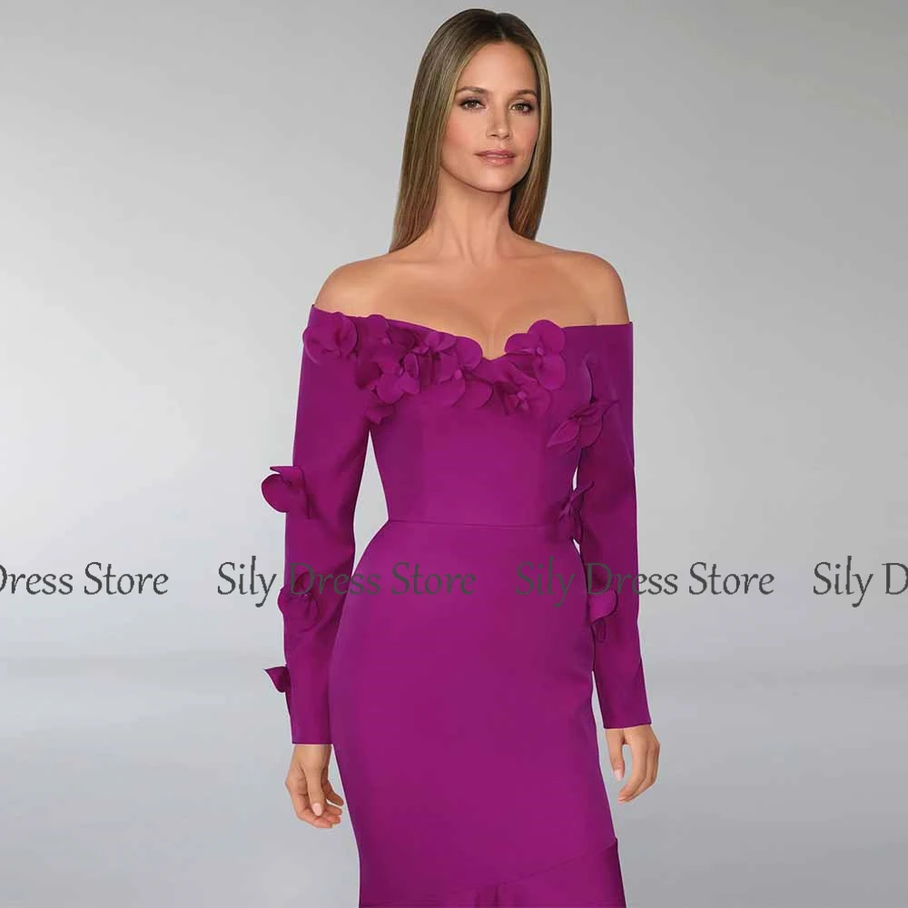 فساتين رسمية لأم العروس جيرسي حورية البحر/البوق فستان سهرة أرجواني خارج الكتف مزين بسحاب مكشكش فستان حفلات