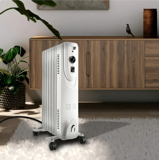 1500W portable oil-filled radiator | Quiet heater for bedroom, office and living room | easy sliding casters