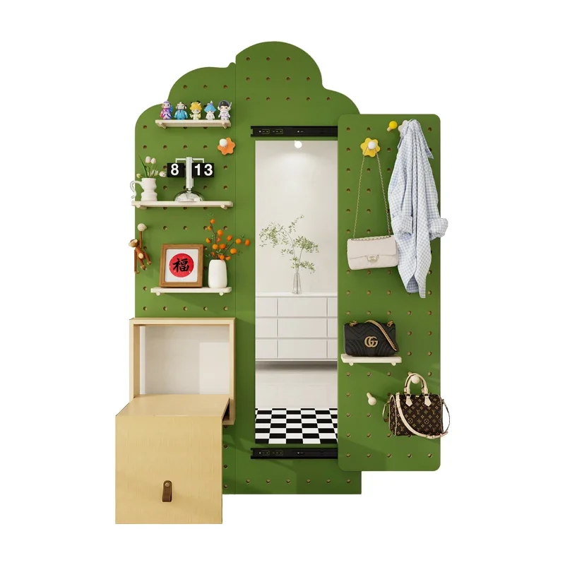 hole board dressing, shoe changing stool, hanger integrated, whole body, entrance entrance, push-pull closure, fitting mirror
