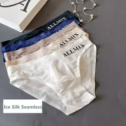 Sexy Ice Silk Men's Briefs Solid Seamless Panties Ultra Thin Underwear Lingerie Ball Pouch Low Waist Triangle Pants Letter Print